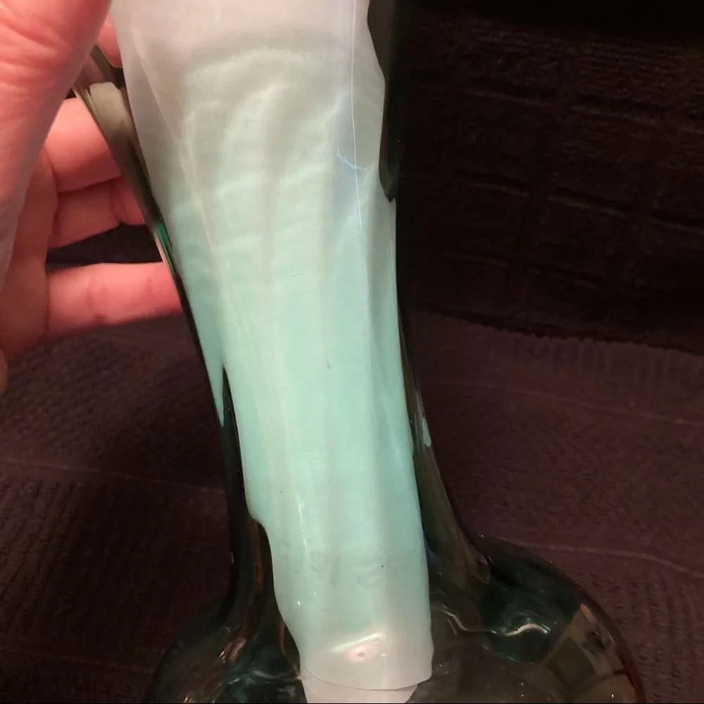 Vintage Hand Blown Green Glass Flower Vase with Swirl Pattern
